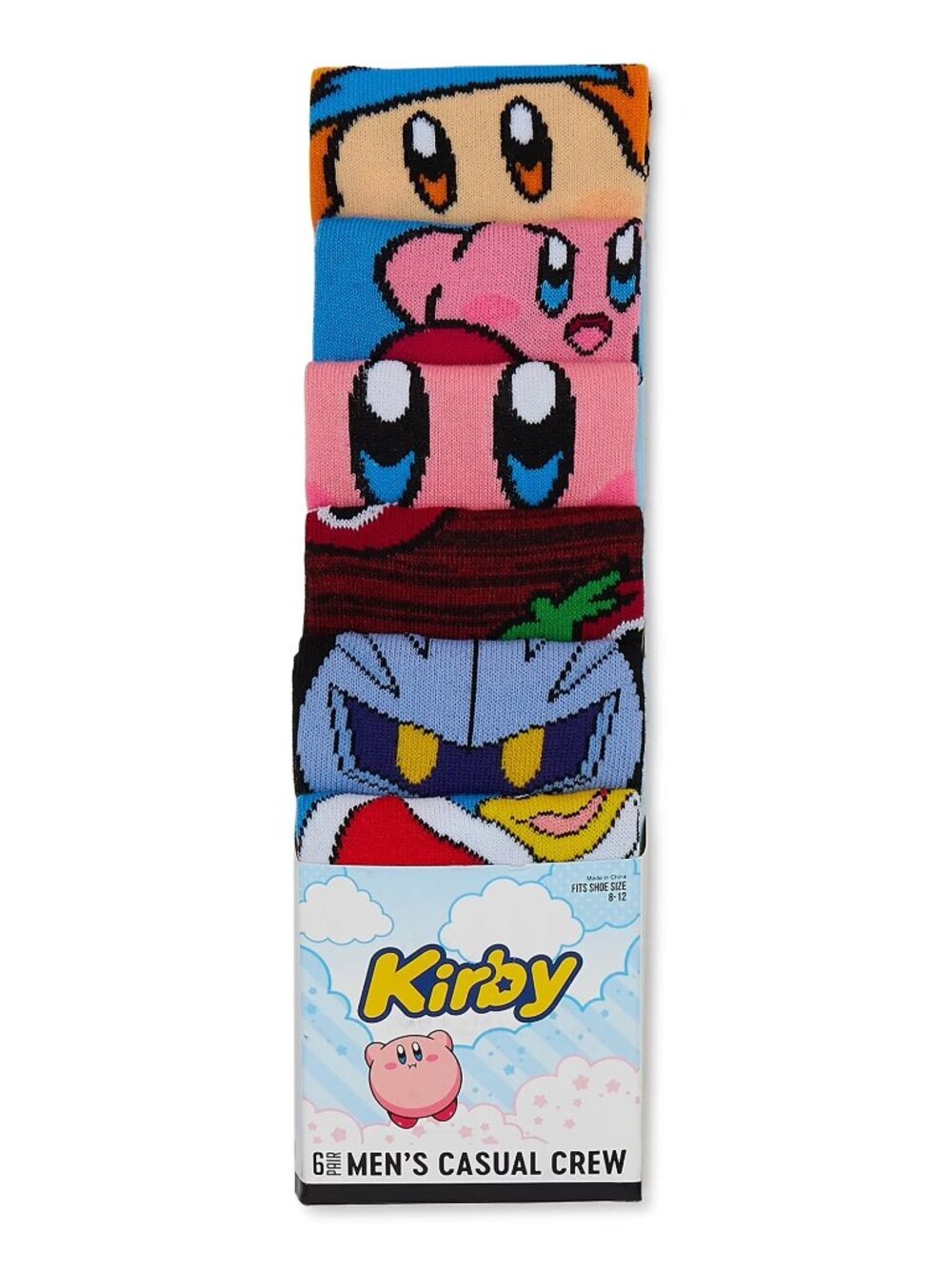 Kirby Men's Graphic Crew Socks 6-Pack Nintendo Casual Crew Socks Size 8-12